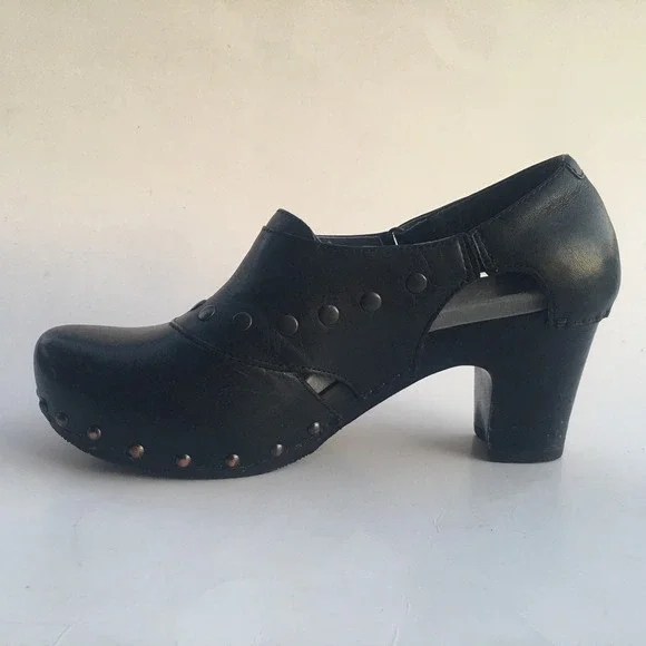 DANSKO Ryder Leather Studded Clog Block Heel Women EU 38 US 7.5 Black Adjustable - Picture 8 of 16